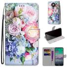 For Nokia 3.4 Coloured Drawing Cross Texture Horizontal Flip PU Leather Case with Holder & Card Slots & Wallet & Lanyard(Light Pink Bouquet) - 1