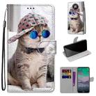 For Nokia 3.4 Coloured Drawing Cross Texture Horizontal Flip PU Leather Case with Holder & Card Slots & Wallet & Lanyard(Slant Hat Blue Mirror Cat) - 1