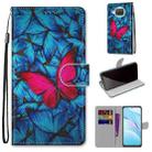 For Xiaomi Mi 10T Lite Coloured Drawing Cross Texture Horizontal Flip PU Leather Case with Holder & Card Slots & Wallet & Lanyard(Blue Red Butterfly) - 1