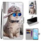 For Xiaomi Mi 10T Lite Coloured Drawing Cross Texture Horizontal Flip PU Leather Case with Holder & Card Slots & Wallet & Lanyard(Slant Hat Blue Mirror Cat) - 1