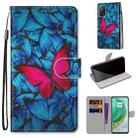 For Xiaomi Mi 10T Pro / 10T / K30s Coloured Drawing Cross Texture Horizontal Flip PU Leather Case with Holder & Card Slots & Wallet & Lanyard(Blue Red Butterfly) - 1