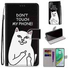 For Xiaomi Mi 10T Pro / 10T / K30s Coloured Drawing Cross Texture Horizontal Flip PU Leather Case with Holder & Card Slots & Wallet & Lanyard(Middle Finger White Cat) - 1