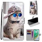 For Xiaomi Mi 10T Pro / 10T / K30s Coloured Drawing Cross Texture Horizontal Flip PU Leather Case with Holder & Card Slots & Wallet & Lanyard(Slant Hat Blue Mirror Cat) - 1