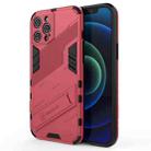 For iPhone 12 Pro Max Punk Armor 2 in 1 PC + TPU Shockproof Case with Invisible Holder(Light Red) - 1