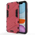 For iPhone X / XS Punk Armor 2 in 1 PC + TPU Shockproof Case with Invisible Holder(Light Red) - 1