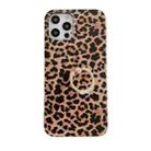 For iPhone 11 Pro Max Leopard Texture with Ring Metal Rhinestone Bracket Mobile Phone Protective Case (Brown) - 1