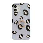 For iPhone 12 mini Leopard Texture with Ring Metal Rhinestone Bracket Mobile Phone Protective Case (Blue Purple) - 1