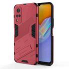 Punk Armor 2 in 1 PC + TPU Shockproof Case with Invisible Holder For vivo Y51(2020 Indian Version)(Rose Red) - 1