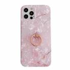 For iPhone 11 Shell Texture Marble with Ring Metal Rhinestone Bracket Mobile Phone Protective Case (Pink) - 1