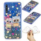 For Huawei Nova 5i Cartoon Pattern Gold Foil Style Dropping Glue TPU Soft Protective Case(Owl) - 1