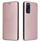 For ZTE Axon 20 5G / 4G Carbon Fiber Texture Horizontal Flip TPU + PC + PU Leather Case with Card Slot(Pink) - 1