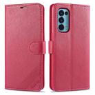 For OPPO Reno5 4G AZNS Magnetic Calf Texture Horizontal Flip Leather Case with Card Slots & Holder & Wallet(Red) - 1