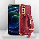For OPPO Reno5 Electroplated TPU Crocodile Pattern Leather Case with Wrist Strap(Red) - 1