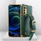 For OPPO Reno5 Electroplated TPU Crocodile Pattern Leather Case with Wrist Strap(Green) - 1