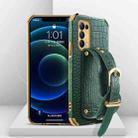 For OPPO Reno5 Pro Electroplated TPU Crocodile Pattern Leather Case with Wrist Strap(Green) - 1