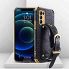 For OPPO Reno5 Pro Electroplated TPU Crocodile Pattern Leather Case with Wrist Strap(Black) - 1