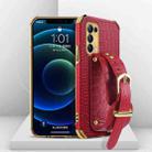 For OPPO Reno5 Pro Plus Electroplated TPU Crocodile Pattern Leather Case with Wrist Strap(Red) - 1