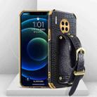 For Huawei Mate 30 Electroplated TPU Crocodile Pattern Leather Case with Wrist Strap(Black) - 1