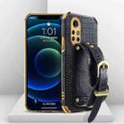 For Huawei Nova 8 Pro Electroplated TPU Crocodile Pattern Leather Case with Wrist Strap(Black) - 1