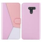 For LG K50 / Q60 Tricolor Stitching Horizontal Flip TPU + PU Leather Case with Holder & Card Slots & Wallet(Pink) - 1