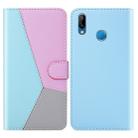 For Huawei P20 Lite Tricolor Stitching Horizontal Flip TPU + PU Leather Case with Holder & Card Slots & Wallet(Blue) - 1