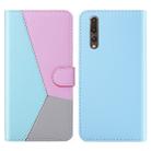 For Huawei P20 Pro Tricolor Stitching Horizontal Flip TPU + PU Leather Case with Holder & Card Slots & Wallet(Blue) - 1