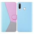 For Huawei P30 Lite Tricolor Stitching Horizontal Flip TPU + PU Leather Case with Holder & Card Slots & Wallet(Blue) - 1