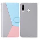 For Huawei P30 Lite Tricolor Stitching Horizontal Flip TPU + PU Leather Case with Holder & Card Slots & Wallet(Grey) - 1