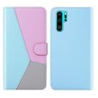 For Huawei P30 Pro Tricolor Stitching Horizontal Flip TPU + PU Leather Case with Holder & Card Slots & Wallet(Blue) - 1