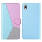 For Huawei Y5 (2019) Tricolor Stitching Horizontal Flip TPU + PU Leather Case with Holder & Card Slots & Wallet(Blue) - 1