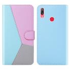 For Huawei Y7 (2019) Tricolor Stitching Horizontal Flip TPU + PU Leather Case with Holder & Card Slots & Wallet(Blue) - 1