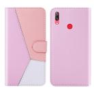 For Huawei Y7 (2019) Tricolor Stitching Horizontal Flip TPU + PU Leather Case with Holder & Card Slots & Wallet(Pink) - 1