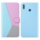 For Huawei Honor 8X Tricolor Stitching Horizontal Flip TPU + PU Leather Case with Holder & Card Slots & Wallet(Blue) - 1