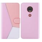 For Motorola Moto G7 / Moto G7 Plus Tricolor Stitching Horizontal Flip TPU + PU Leather Case with Holder & Card Slots & Wallet(Pink) - 1