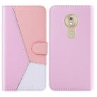 For Motorola Moto G7 Play Tricolor Stitching Horizontal Flip TPU + PU Leather Case with Holder & Card Slots & Wallet(Pink) - 1