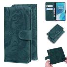 For OnePlus 9 Tiger Embossing Pattern Horizontal Flip Leather Case with Holder & Card Slots & Wallet(Green) - 1