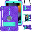 For iPad 10.2 2021 / 2020 / 2019 Shockproof Rhombus Robot PC + Silicone Protective Case with Holder & Shoulder Strap(Purple+Mint Green) - 1