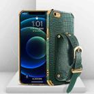 For iPhone SE 2022 / SE 2020 / 8 / 7 Electroplated TPU Crocodile Pattern Leather Case with Wrist Strap(Green) - 1