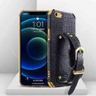 For iPhone SE 2022 / SE 2020 / 8 / 7 Electroplated TPU Crocodile Pattern Leather Case with Wrist Strap(Black) - 1