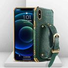 For iPhone X / XS Electroplated TPU Crocodile Pattern Leather Case with Wrist Strap(Green) - 1