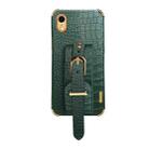 For iPhone XR Electroplated TPU Crocodile Pattern Leather Case with Wrist Strap(Green) - 2
