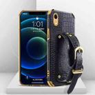 For iPhone XR Electroplated TPU Crocodile Pattern Leather Case with Wrist Strap(Black) - 1