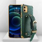 For iPhone 11 Electroplated TPU Crocodile Pattern Leather Case with Wrist Strap (Green) - 1