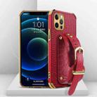 For iPhone 12 Pro Max Electroplated TPU Crocodile Pattern Leather Case with Wrist Strap(Red) - 1