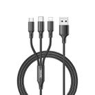 Remax RC-189th Gition Series 3.1A 3 In 1 8 Pin + Type-C / USB-C + Micro USB Aluminum Alloy Charging Cable, Length: 1.2m(Black) - 1