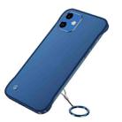 For iPhone 12 Frosted Soft Four-corner Shockproof Case with Finger Ring Strap & Metal Lens Cover(Blue) - 1