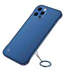 For iPhone 12 Pro Max Frosted Soft Four-corner Shockproof Case with Finger Ring Strap & Metal Lens Cover(Blue) - 1
