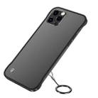 For iPhone 11 Pro Max Frosted Soft Four-corner Shockproof Case with Finger Ring Strap & Metal Lens Cover(Black) - 1