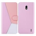 For Nokia 2.2 Tricolor Stitching Horizontal Flip TPU + PU Leather Case with Holder & Card Slots & Wallet(Pink) - 1