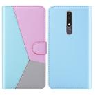 For Nokia 3.1 Plus Tricolor Stitching Horizontal Flip TPU + PU Leather Case with Holder & Card Slots & Wallet(Blue) - 1
